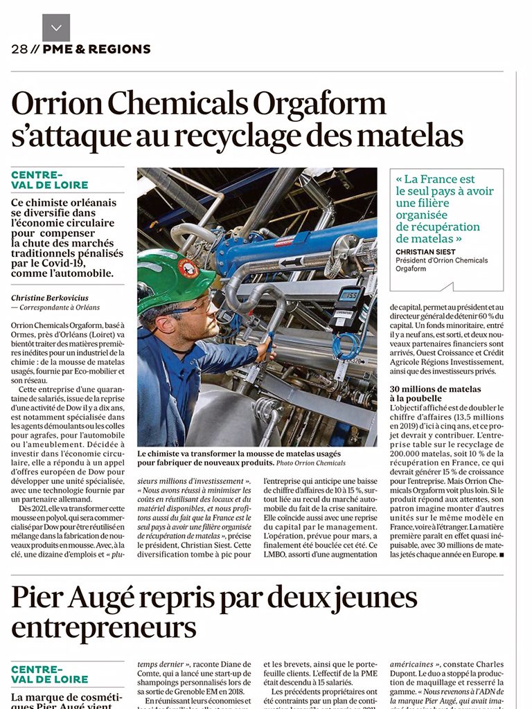 ORRION CHEMICALS ORGAFORM s'attaque au recyclage des matelas